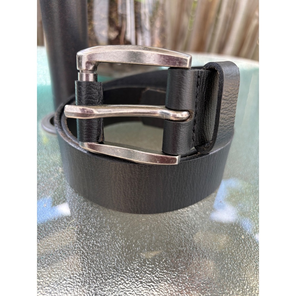 Mens‎ Black Genuine Leather Belt Single Prong Silver Buckle Size 40 2893-001
